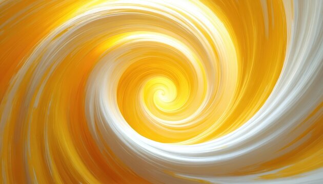 Yellow and white abstract swirl creates vortex effect. Bright center draws viewer into hypnotic, flowing motion. Dynamic texture with smooth curves, ideal for backgrounds.