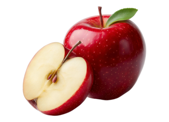 Fresh Red Apple and Halved Fruit Isolated on White