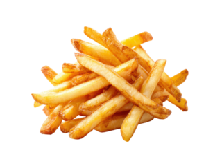 Golden fried potato sticks pile crispy savory, Isolated, Png Transparent Background