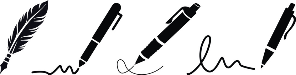 Pen Icon set.Pen Line Icon with Editable Stroke and Pixel Perfect.classic hand writing tool for calligraphy.Copywriting Related Vector, pen logo silhouette vector design template premium, sign up icon