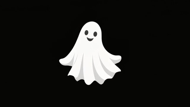 Cute Happy Ghost Animation Waving on Black Background