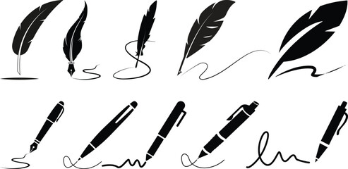 Pen Icon set.Pen Line Icon with Editable Stroke and Pixel Perfect.classic hand writing tool for calligraphy.Copywriting Related Vector, pen logo silhouette vector design template premium, sign up icon