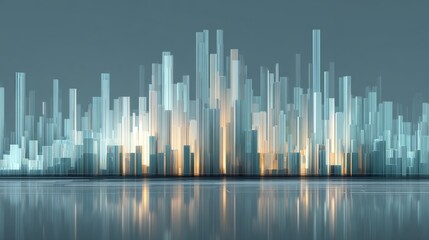 Abstract blue digital cityscape with lines and skyscrapers