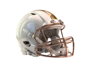 White football helmet with gold stripe and rose gold facemask image, Isolated, Png Transparent Background