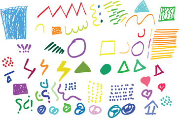 Handwritten doodle elements. Pen underline line stroke, marker scribble. Hand drawn mark brush drawn curve. crazy hatche ovals and crosses