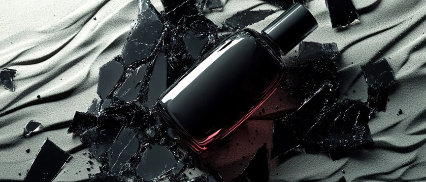 Fragmented Glass Pieces on Dark Surface - Powered by Adobe