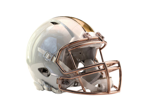 White football helmet with gold stripe and rose gold facemask image, Isolated, Png Transparent Background