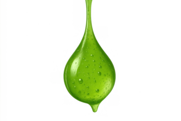 Green viscous slime liquid dripping, flowing, gooey organic substance on transparent background, chemical solvent concept
