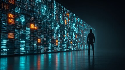 Global business team silhouettes communicate across the world map with technology under the night city lights