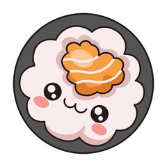 Cute Kawaii Sushi Roll Character with Salmon Topping and Blush