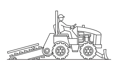 Trencher machine for fiber optic cabling - outline icon