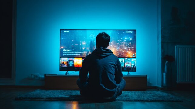 Business people watching future digital television media screen concept