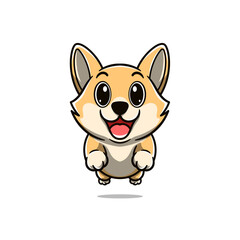 Cute corgi dog jumping, front view, cartoon