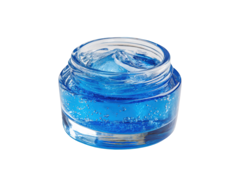 Blue gel in clear container with bubbles image, Isolated, Png Transparent Background