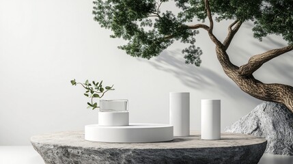 Elegant Cylinder Podiums and Tree Branch Display