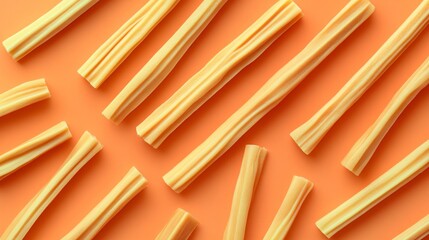 Elevated view of vanilla sticks on colorful backdrop