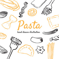 Isolated hand drawn rough sketch pasta doodle illustration