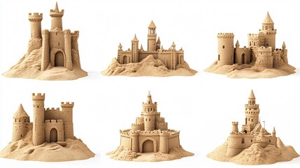 Exquisite Sand Castles on White Background