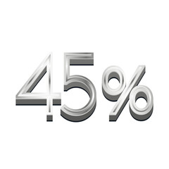3D Rendered Silver Metallic Text "45%" - Chrome Percentage Symbol Isolated on White for Sales and Discount