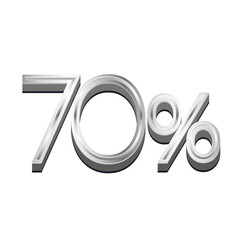 3D Rendered Silver Metallic Text "70%" - Chrome Percentage Symbol Isolated on White for Sales and Discount