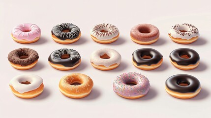 Assortment of assorted donuts on white