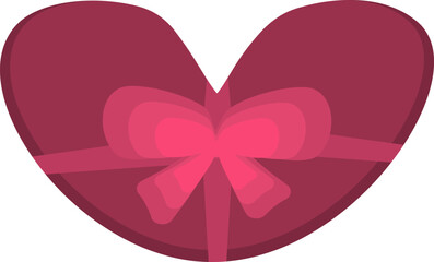 Simple, flat vector illustration of a dark rose-colored heart-shaped gift box tied with a prominent bright pink ribbon and bow, perfect for romantic minimalist icons.
