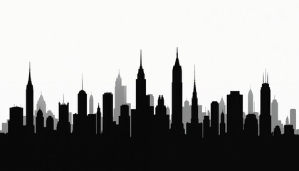 Obraz premium City skyline silhouette illustration. Minimalist black city buildings on white background. Urban design background for print or web. Suitable for business or travel themes.