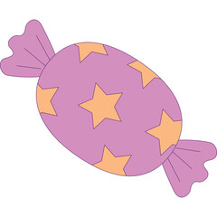 Purple Candy Wrapper with Orange Stars and Transparent Background Simple Sweet Treat Illustration for Festive Occasions