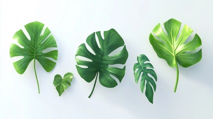 Exotic Green Monstera Leaves on White Background