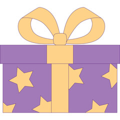 Purple Gift Box With Yellow Stars and a Large Yellow Bow Isolated on a Transparent White Background