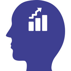 Purple Human Head Silhouette With White Upward Bar Chart Graph And Arrow Inside Showing Growth And Progress Concept