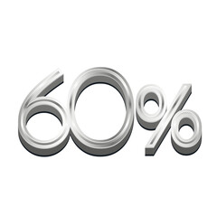 3D Rendered Silver Metallic Text "60%" - Chrome Percentage Symbol Isolated on White for Sales and Discount