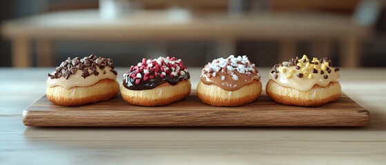 Assorted Eclairs Displayed on Wooden Surface