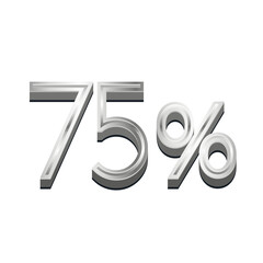 3D Rendered Silver Metallic Text "75%" - Chrome Percentage Symbol Isolated on White for Sales and Discount