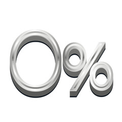 3D Rendered Silver Metallic Text "0%" - Chrome Percentage Symbol Isolated on White for Sales and Discount