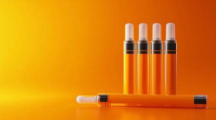 Disposable E-Cigarettes Arranged on Orange Background