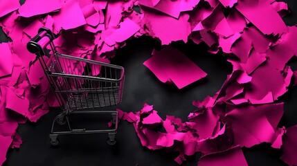 Vivid Pink Torn Paper on Shopping Cart