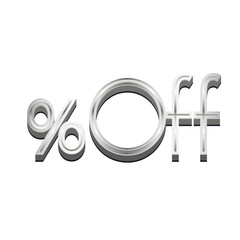3D Rendered Silver Metallic Text "%off" - Chrome Percentage Symbol Isolated on White for Sales and Discount