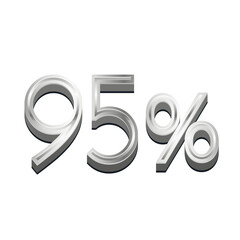 3D Rendered Silver Metallic Text "95%" - Chrome Percentage Symbol Isolated on White for Sales and Discount