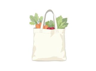 A reusable canvas tote bag thoughtfully filled with a colorful array of fresh, organic vegetables, promoting healthy eating and sustainable grocery shopping practices