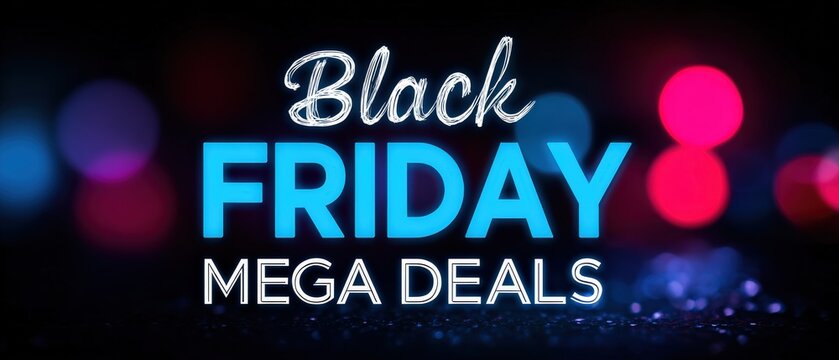 Glowing Black Friday Mega Deals Promotion with Bokeh Lights Background for Holiday Shopping Season Sale Event