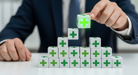 Naklejka premium Building a healthy future with medical symbol blocks