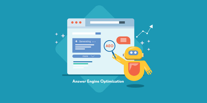 Evolution of search engine to answer engine optimization. AI overviews for search queries.