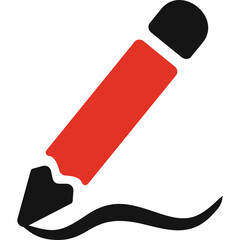 Red And Black Pencil Icon Drawing A Simple Line With A Transparent Background