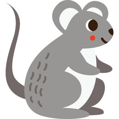 Cute Gray Mouse Illustration with Round Ears and Long Tail Sitting Profile View with Happy Expression and Orange Cheek Spot on Transparent Background