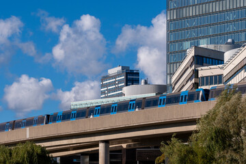 Stockholm metro station with concrete architecture, train platform and urban infrastructure showing city transport design and mobility within the subway commute system