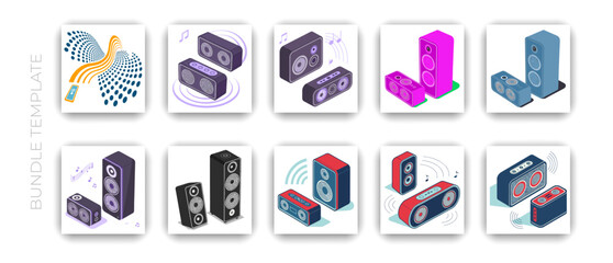 Wireless Speaker Isometric Icon Set