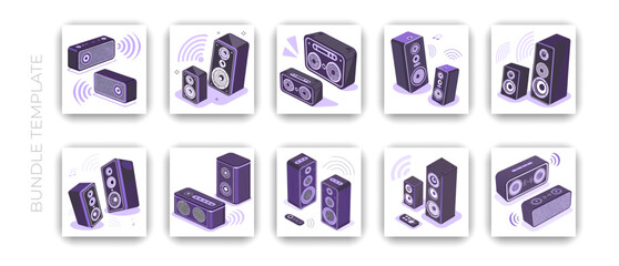 Wireless Speaker Isometric Icon Set