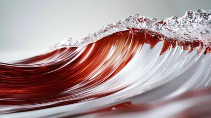 Close-up view of a crimson wave resembling red wine flowing gracefully against a white background in high-resolution detail