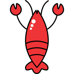 Red Cartoon Lobster With Claws And Tail On Transparent Background Simple Line Art